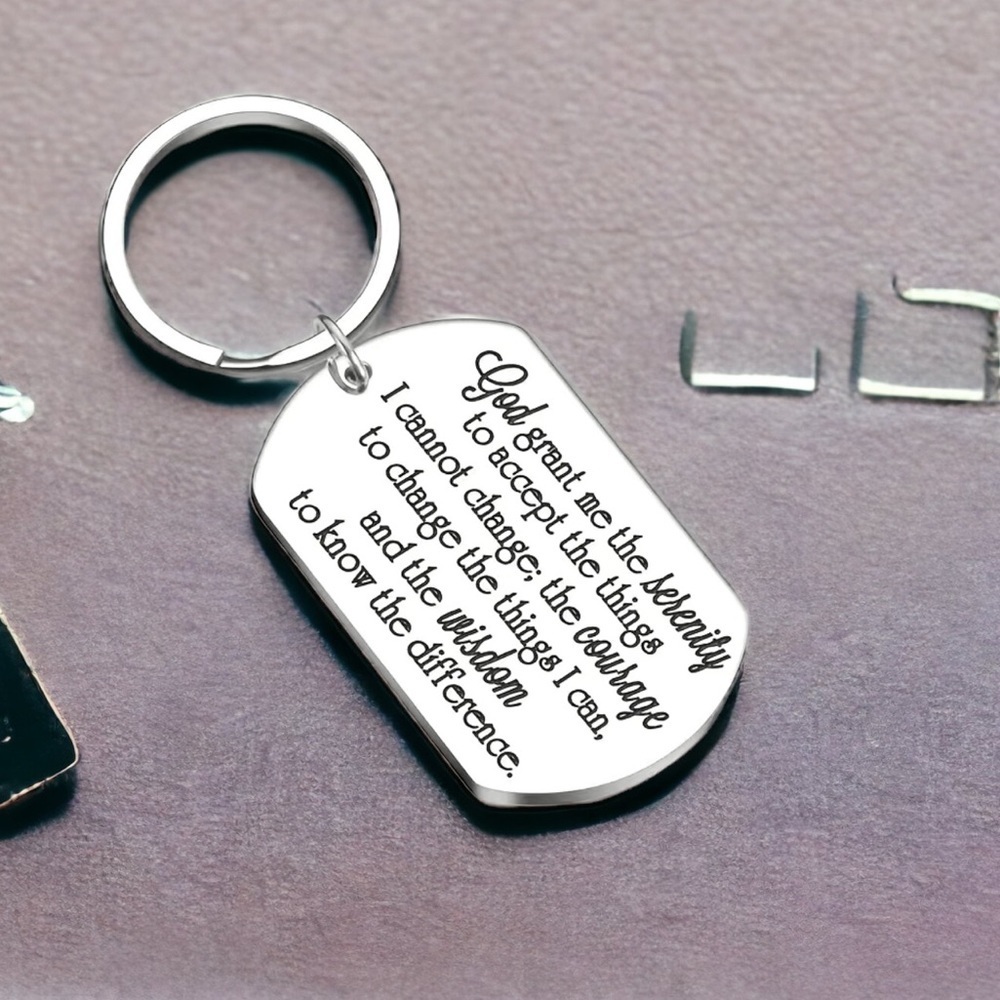 Serenity Prayer Keychain Sobriety Christian Religious Quote AA Men Women Gift